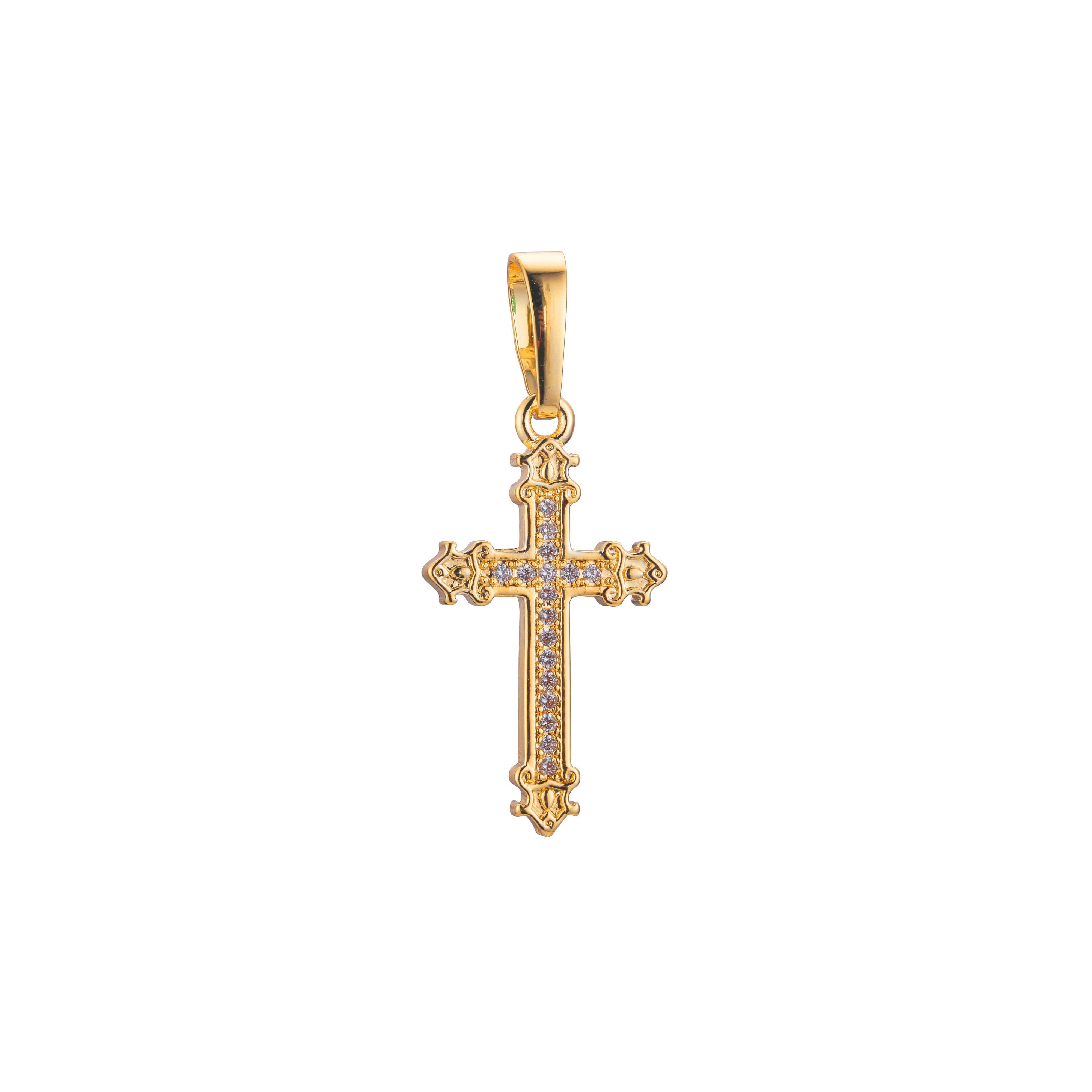 Colgante de cruz latina con capullo en Oro de 18K, baño de Oro de 14K colores