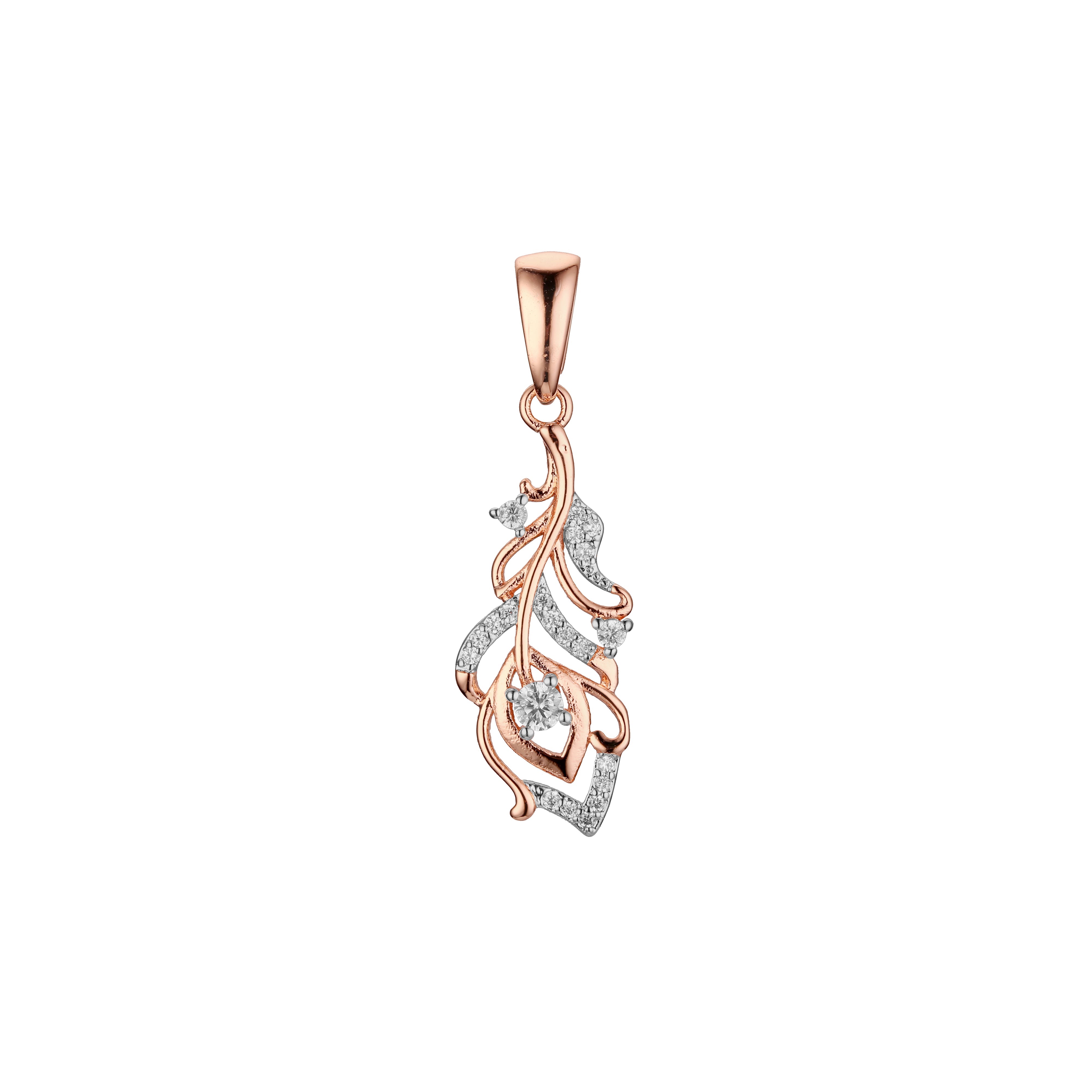 Great feather pendant in Rose Gold, two tone plating colors