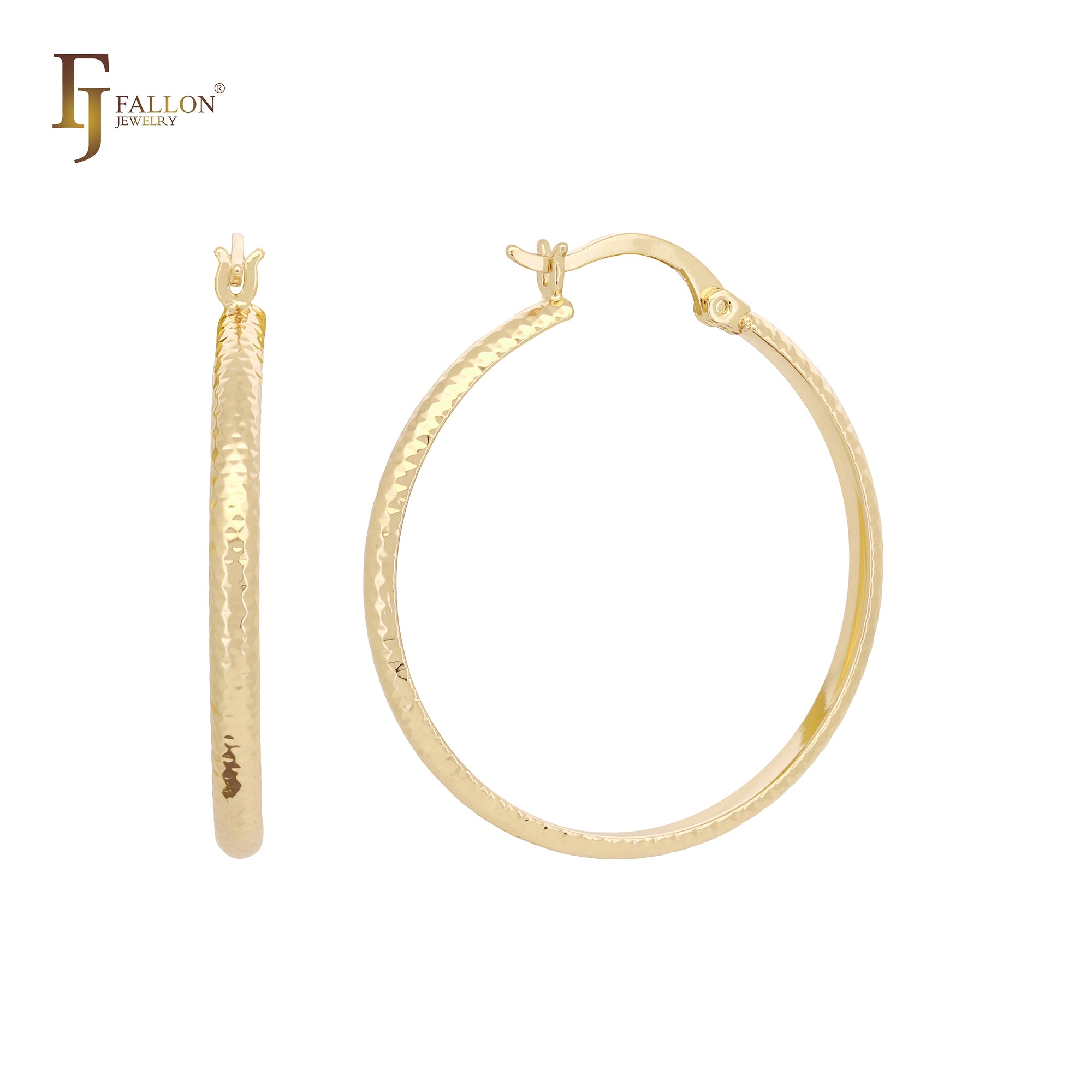 Rhombus Textured 14K Gold hoop earrings