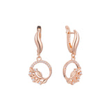 Elegantes aretes de racimo de hojas de vida en Oro 14K, oro rosa, baño de dos tonos