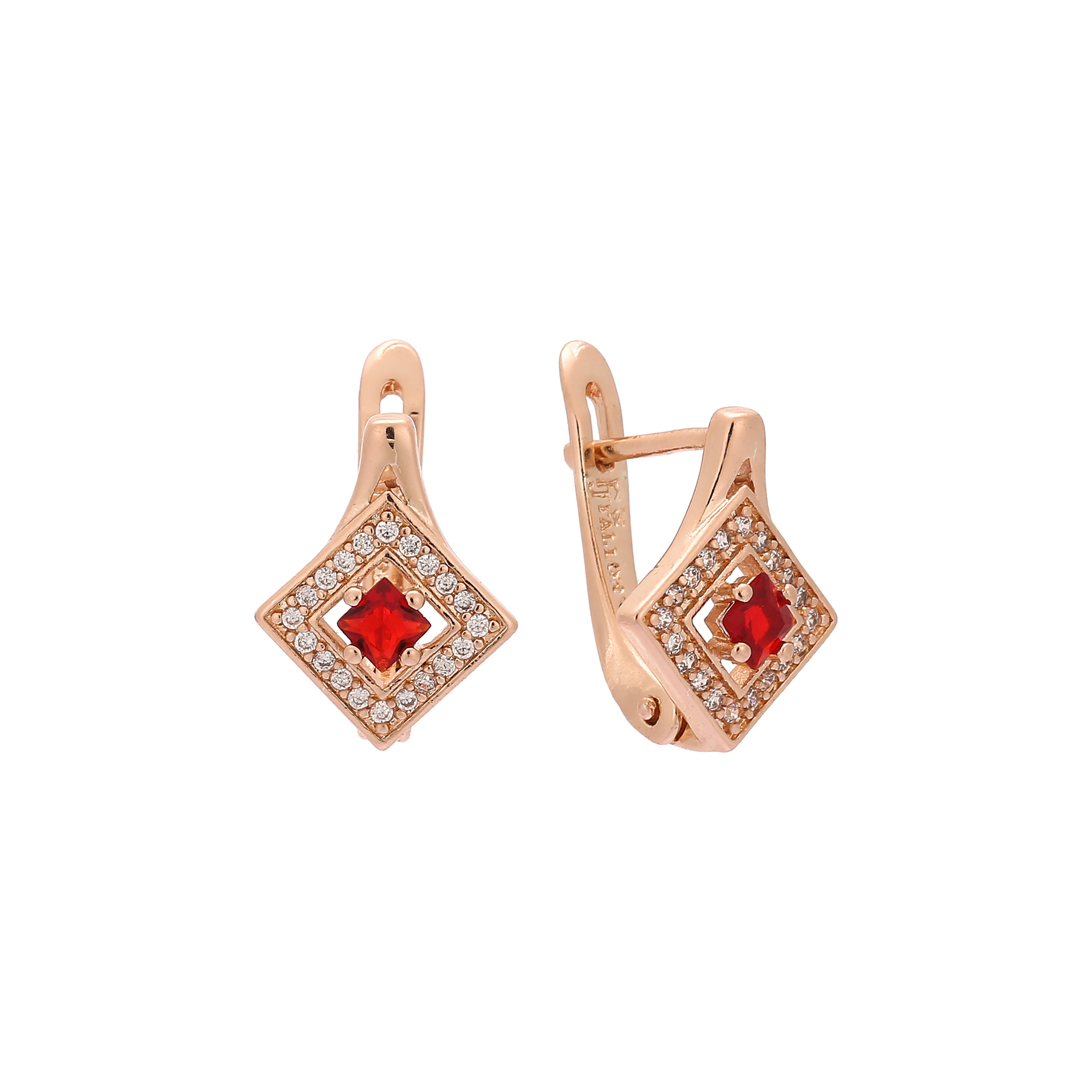 Rose Gold rhombus halo earrings