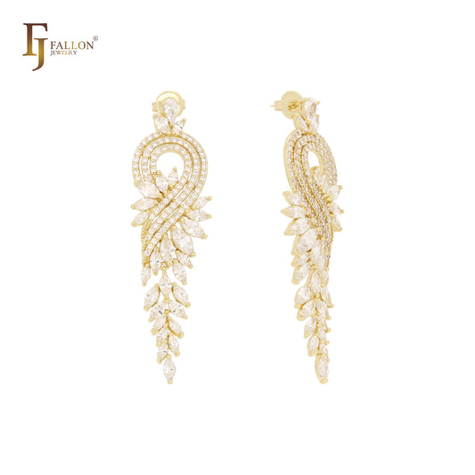 Ribbon cluster white CZs 14K Gold stud earrings