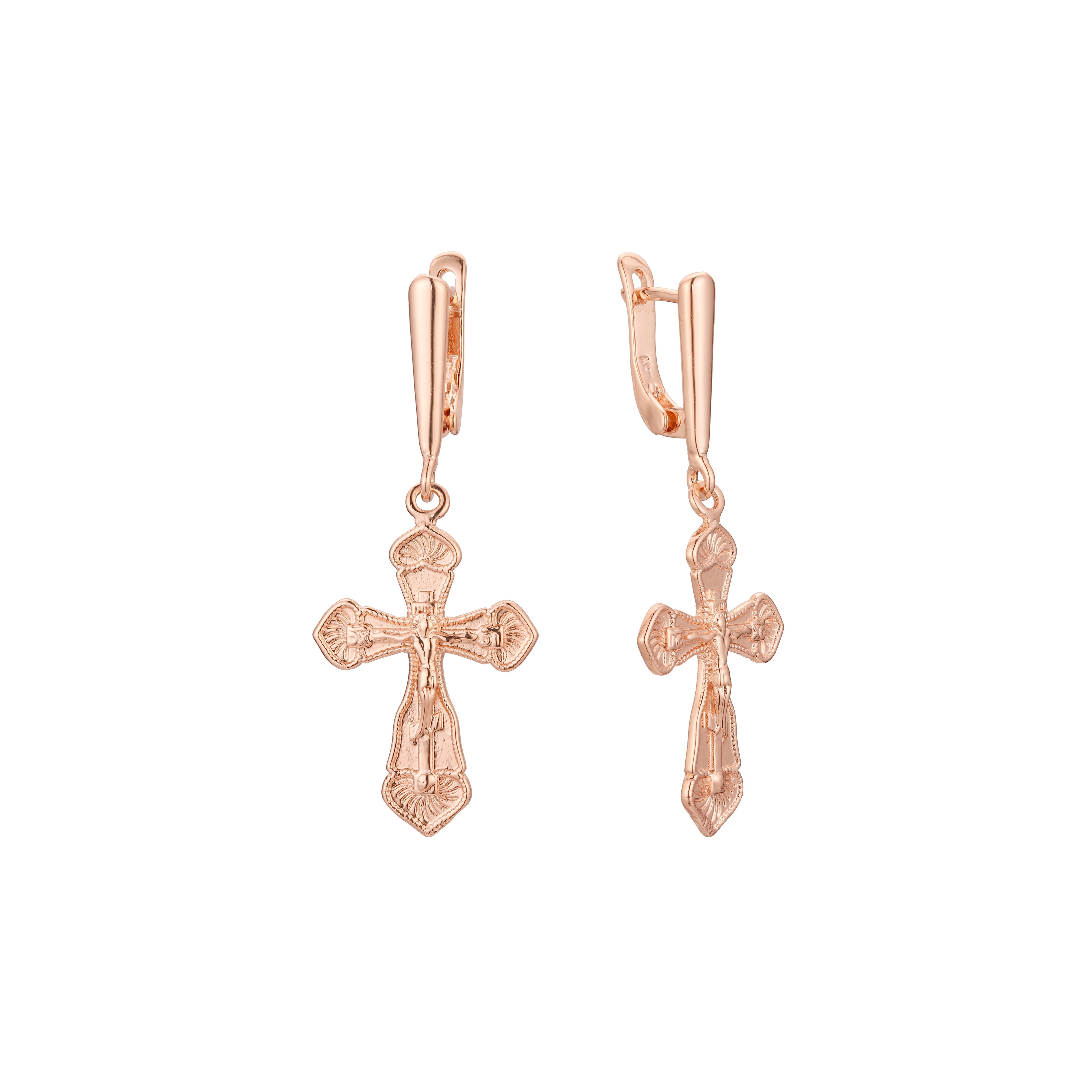 Pendientes cruz crucifijo oro rosa