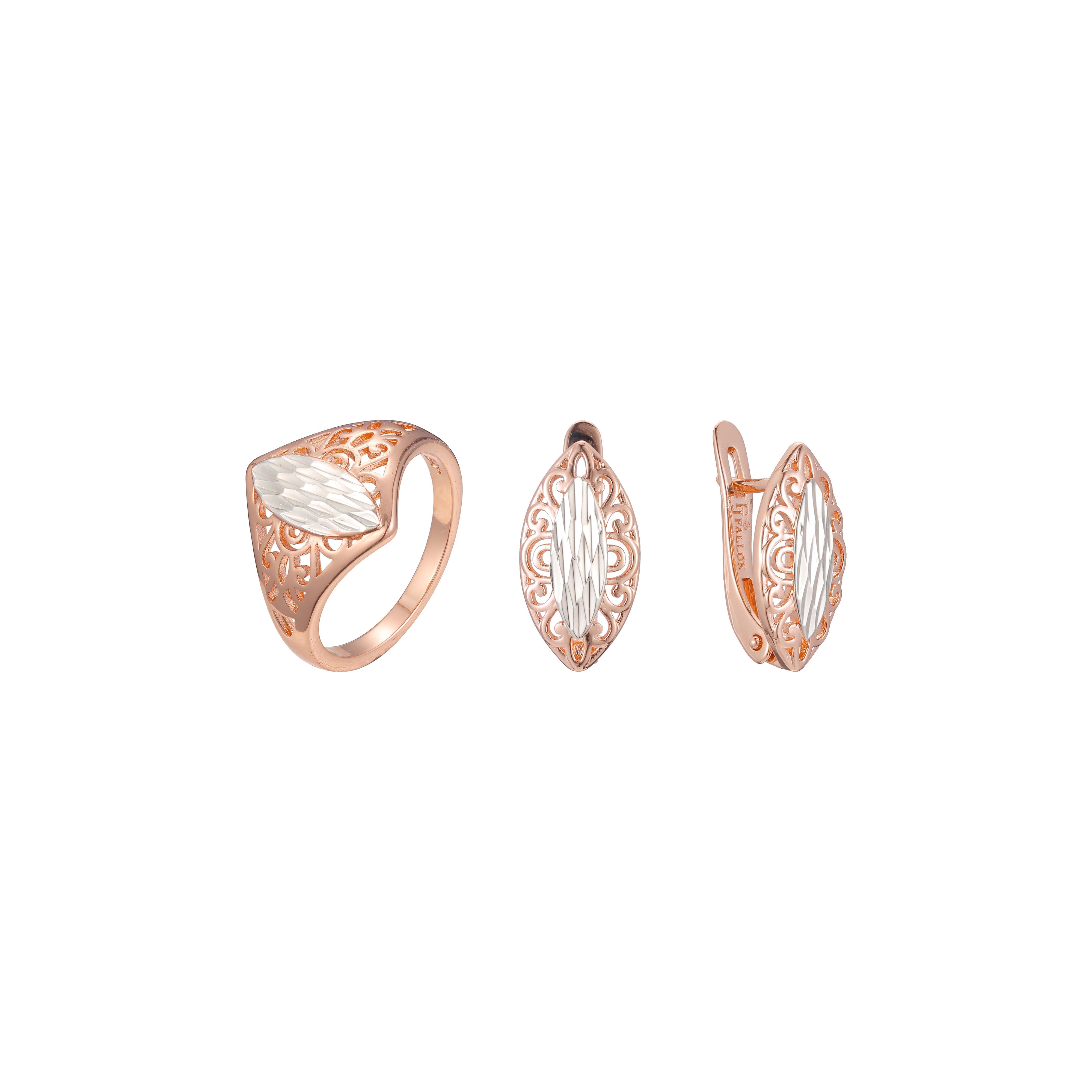 Rose Gold two tone filigree Marquise set