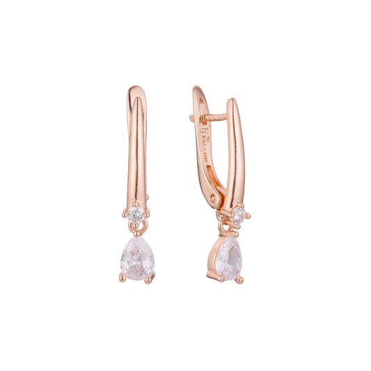 Pendientes Solitario en Oro de 14K, baño de Oro Rosa colores