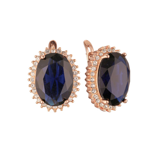 Big cabochon CZ earrings in Rose Gold, two tone plating colors