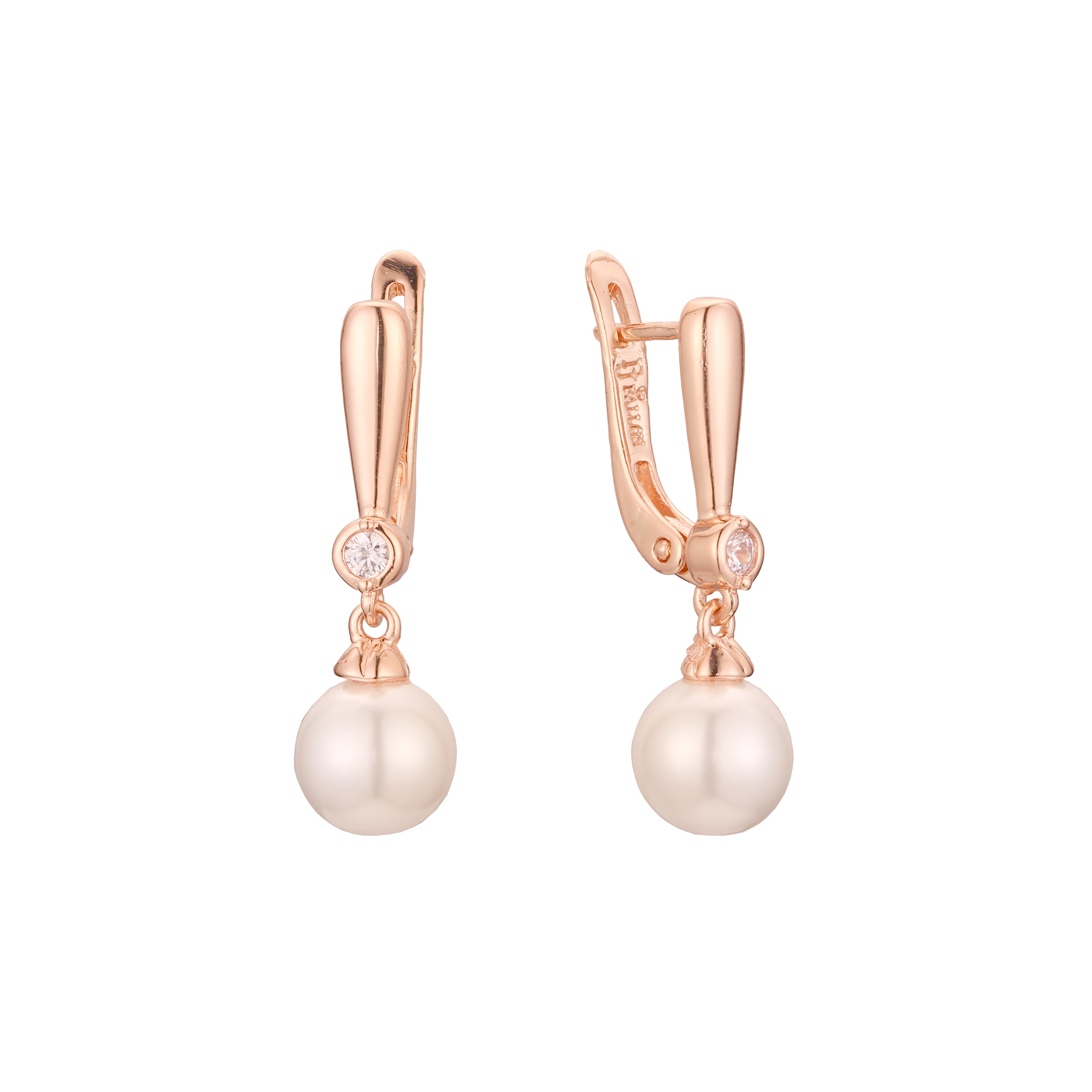 Aretes de Perlas en Oro de 14K, colores baño de Oro Rosa