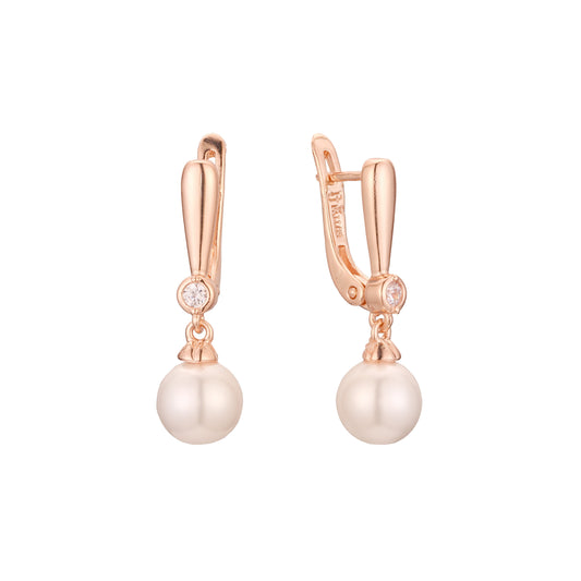 Aretes de Perlas en Oro de 14K, colores baño de Oro Rosa