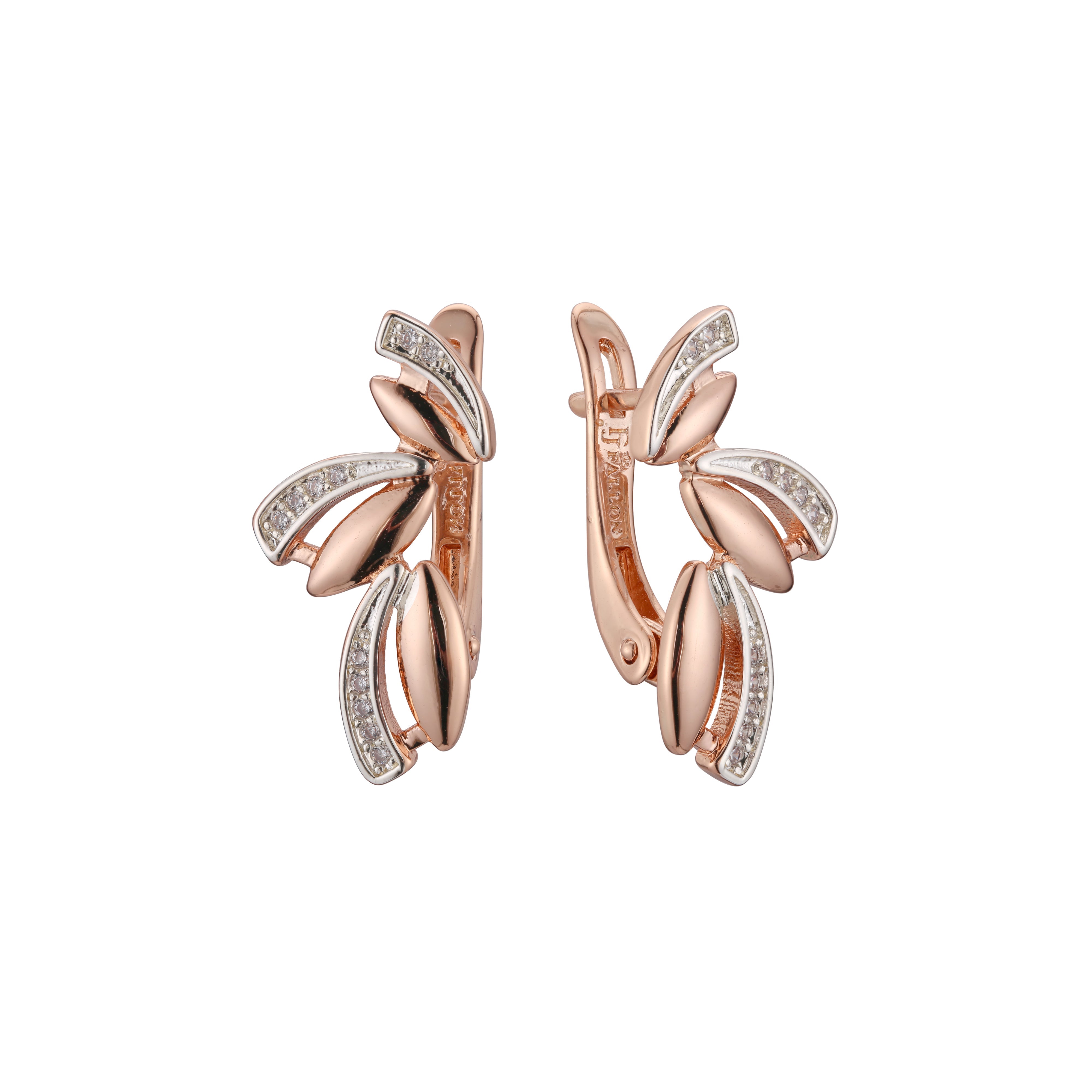 Aretes de racimo de hojas en Oro 14K, oro rosa, baño de dos tonos