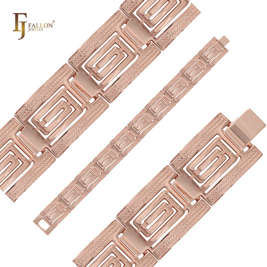 Greek Key meander wide 14K Gold bracelets