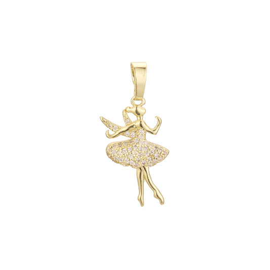 Cluster white Czs Fairy Dancer 14K Gold pendant