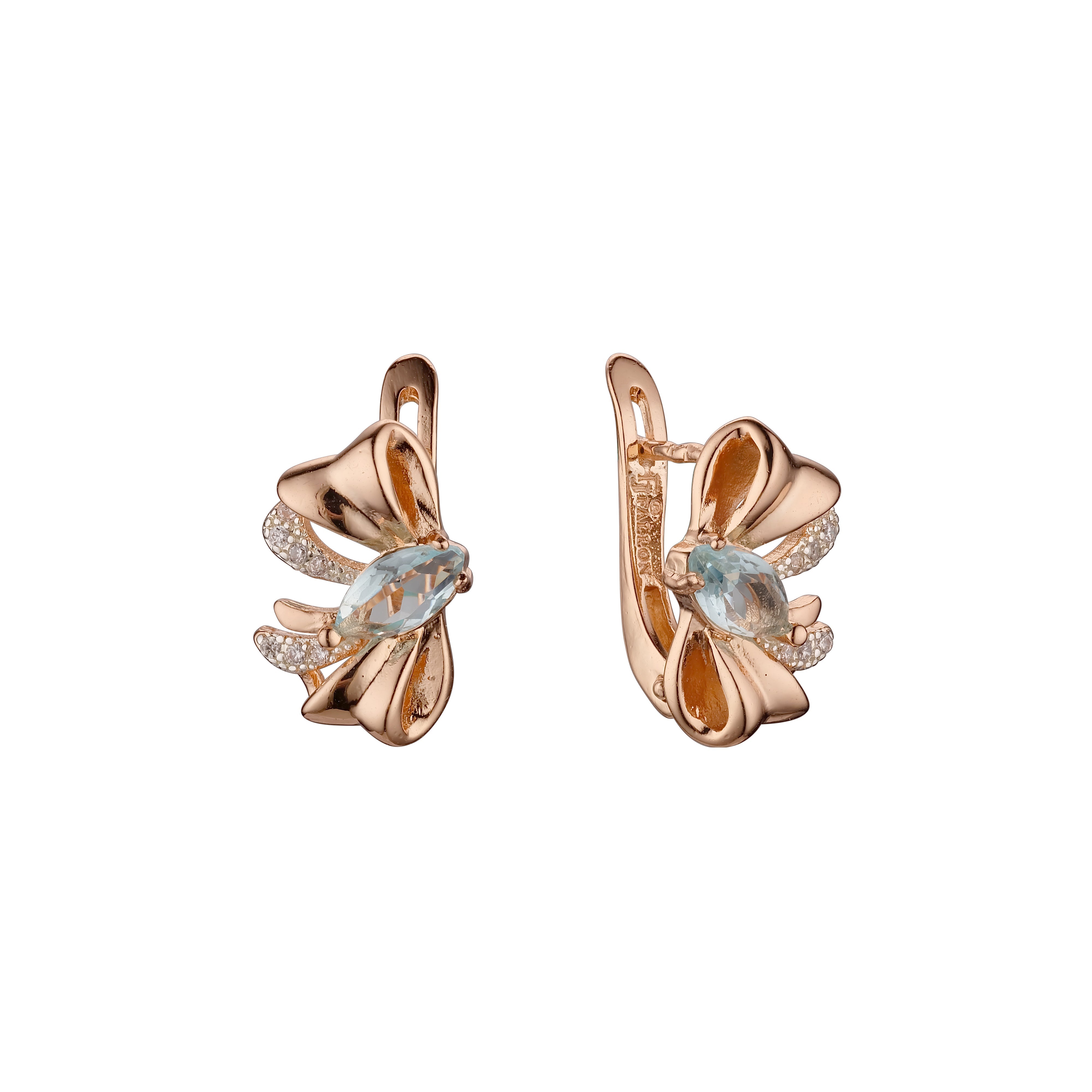 Rose Gold two tone solitaire ribbon earrings