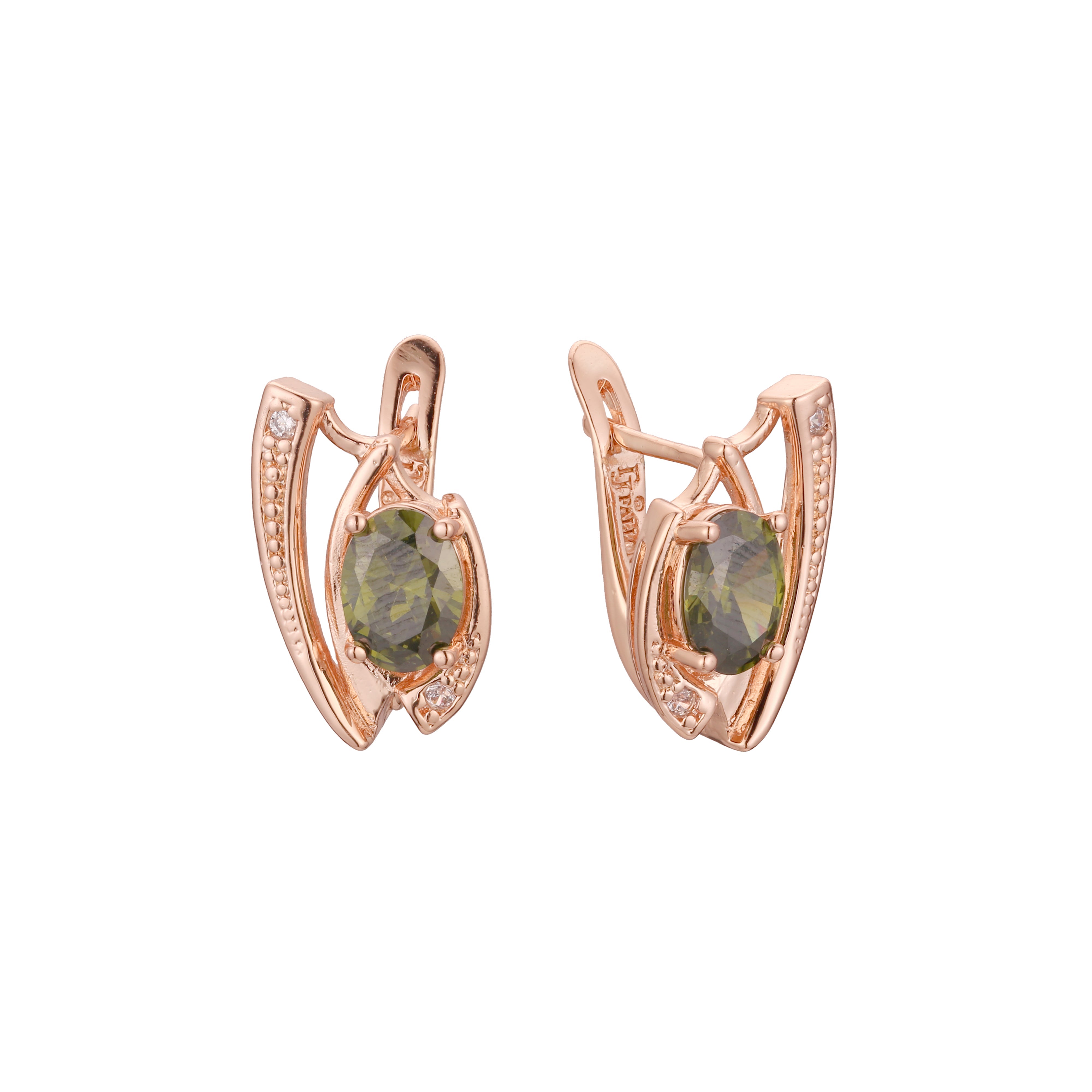 Solitaire big stone earrings in 14K Gold, Rose Gold plating colors