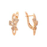 Ribbon paved white CZs 14k gold, Rose Gold earrings