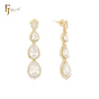 Triple teardrop shaped halo white cluster CZs 14K Gold stud earrings