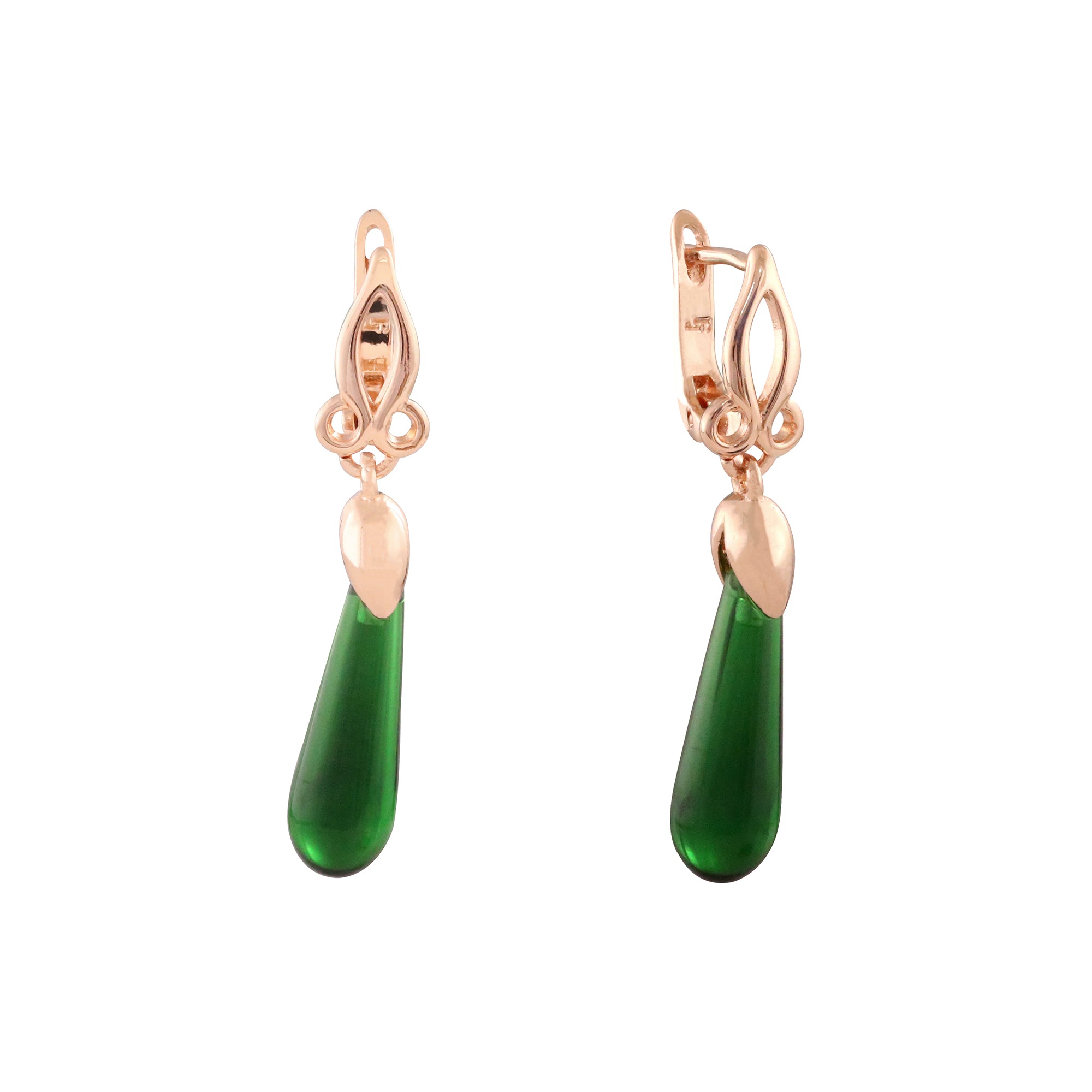 Baroque CZ or emerald drop Rose Gold earrings