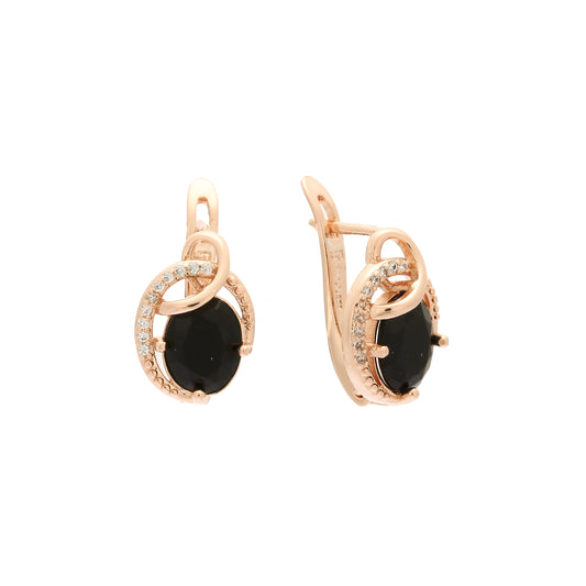 Oval paved white CZs solitaire colorful CZ Rose Gold earrings