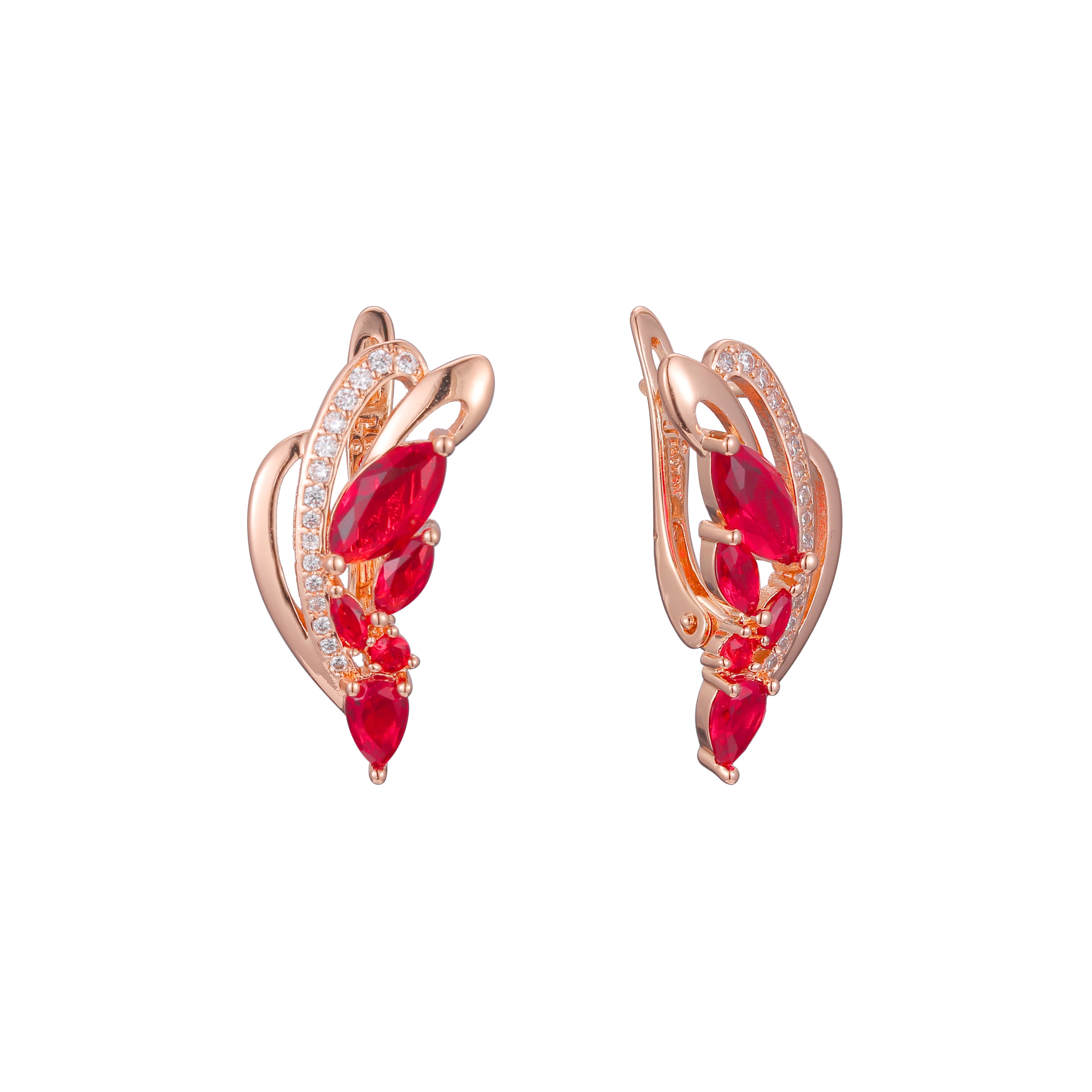 Aretes de racimo rojo en Oro de 14K, Oro Rosa, baño de dos colores