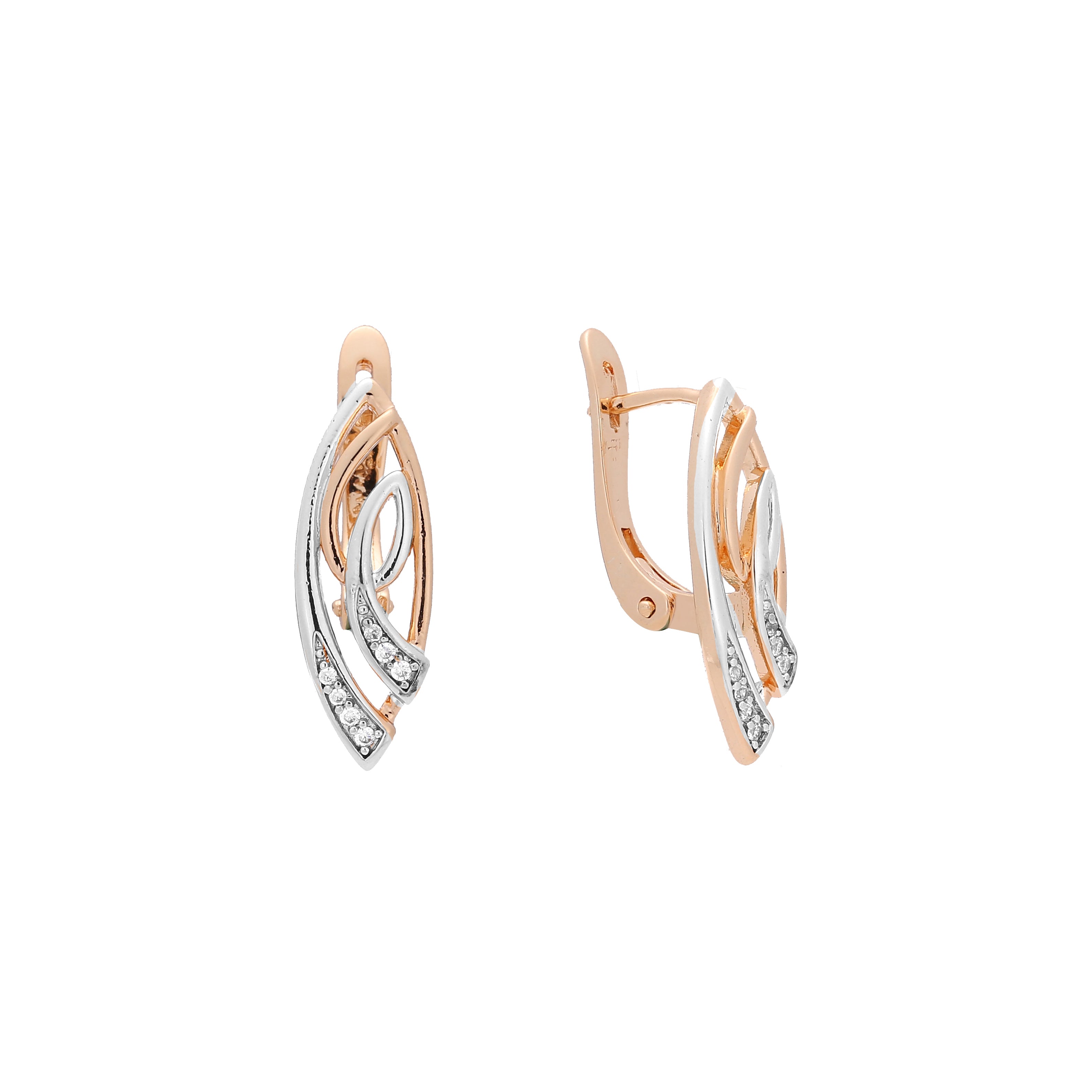 Aretes en Oro 14K, Oro Rosa, baño en dos tonos