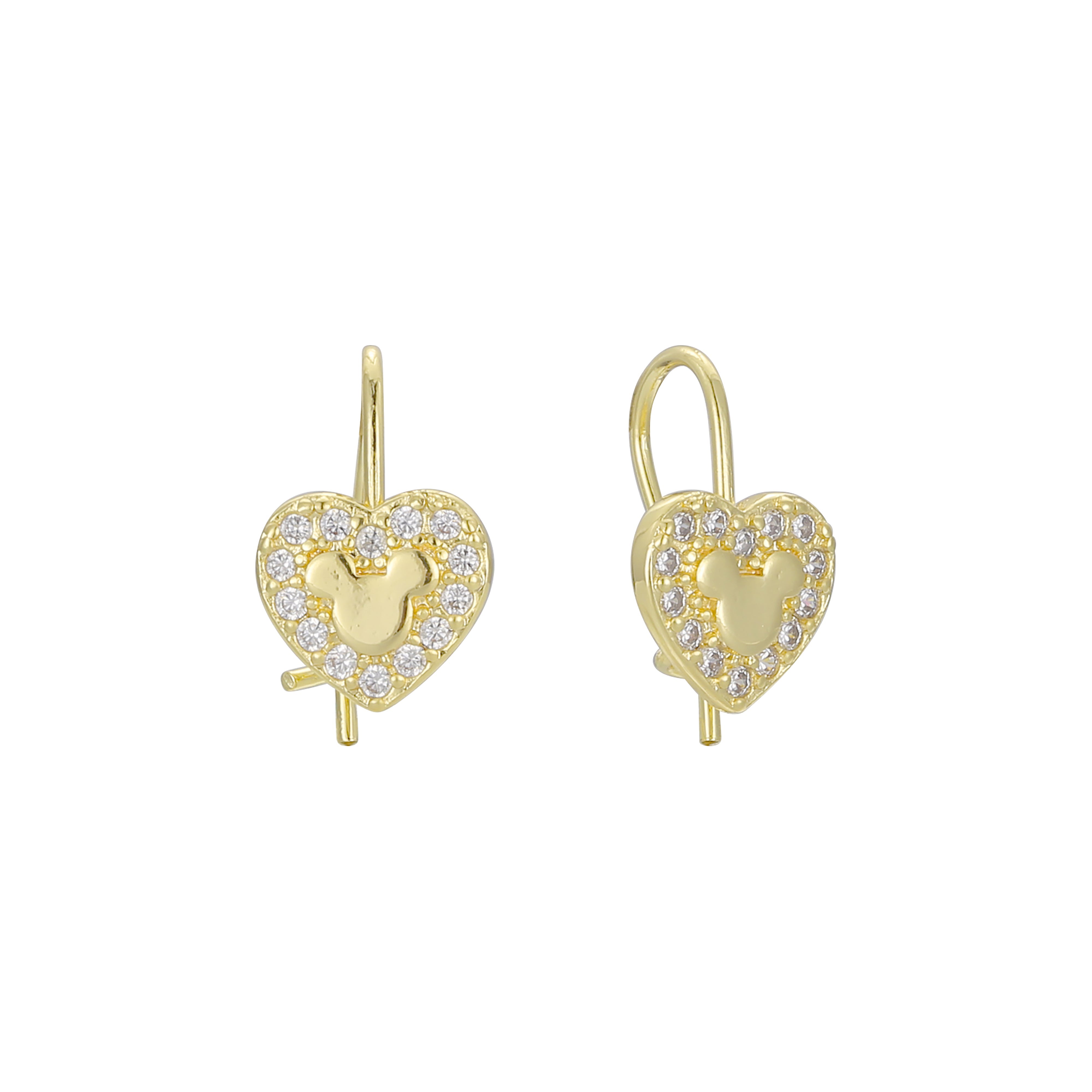 Aretes de gancho de alambre de corazón para niños en Oro 14K, oro rosa, baño de dos tonos