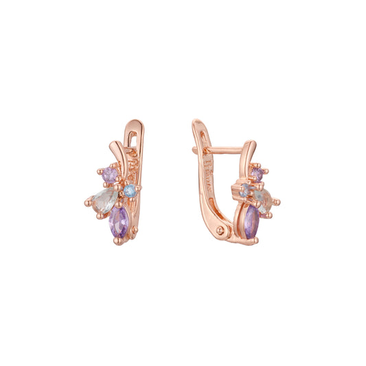 Aretes de racimo en Oro de 14K, baño de Oro Rosa colores