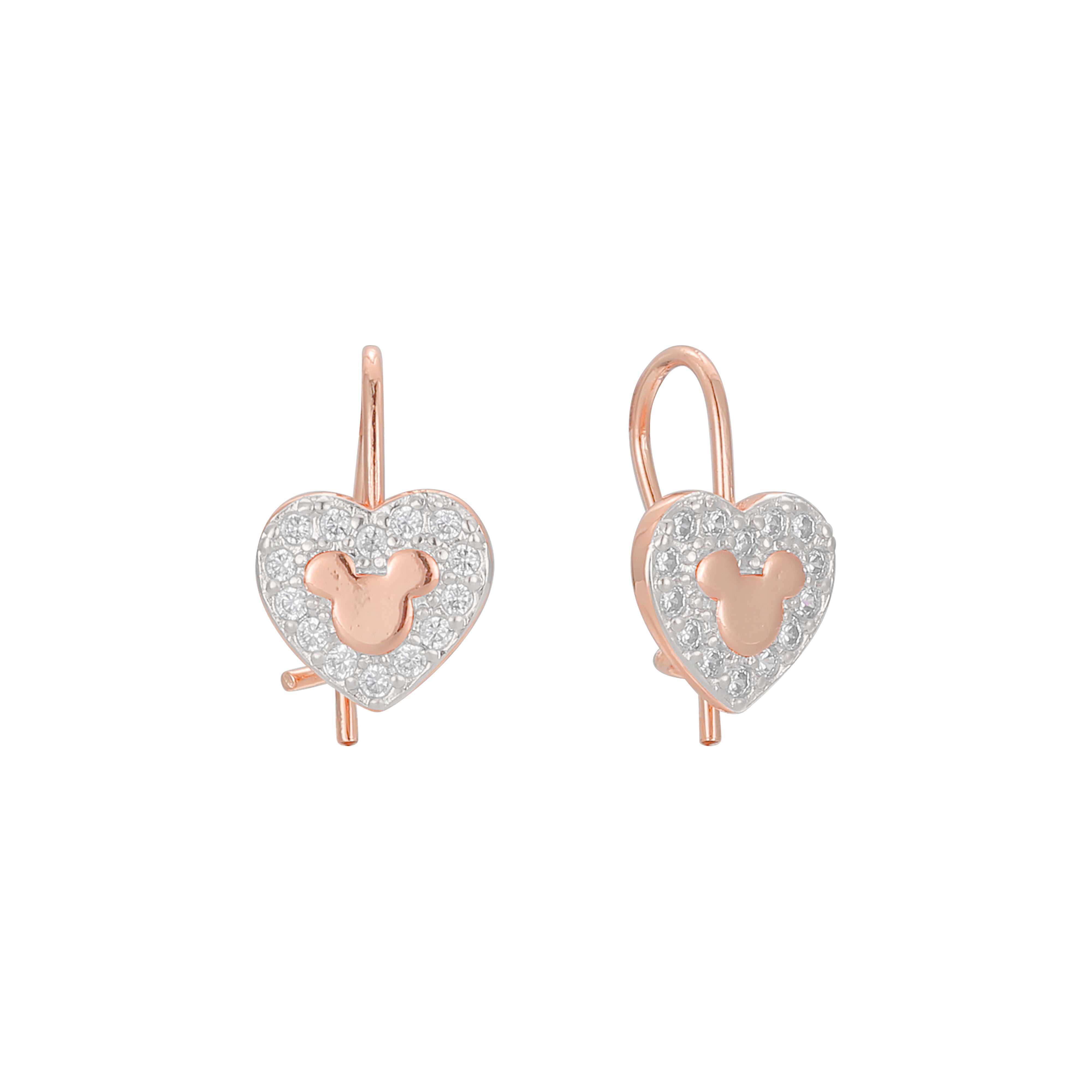 Aretes de gancho de alambre de corazón para niños en Oro 14K, oro rosa, baño de dos tonos