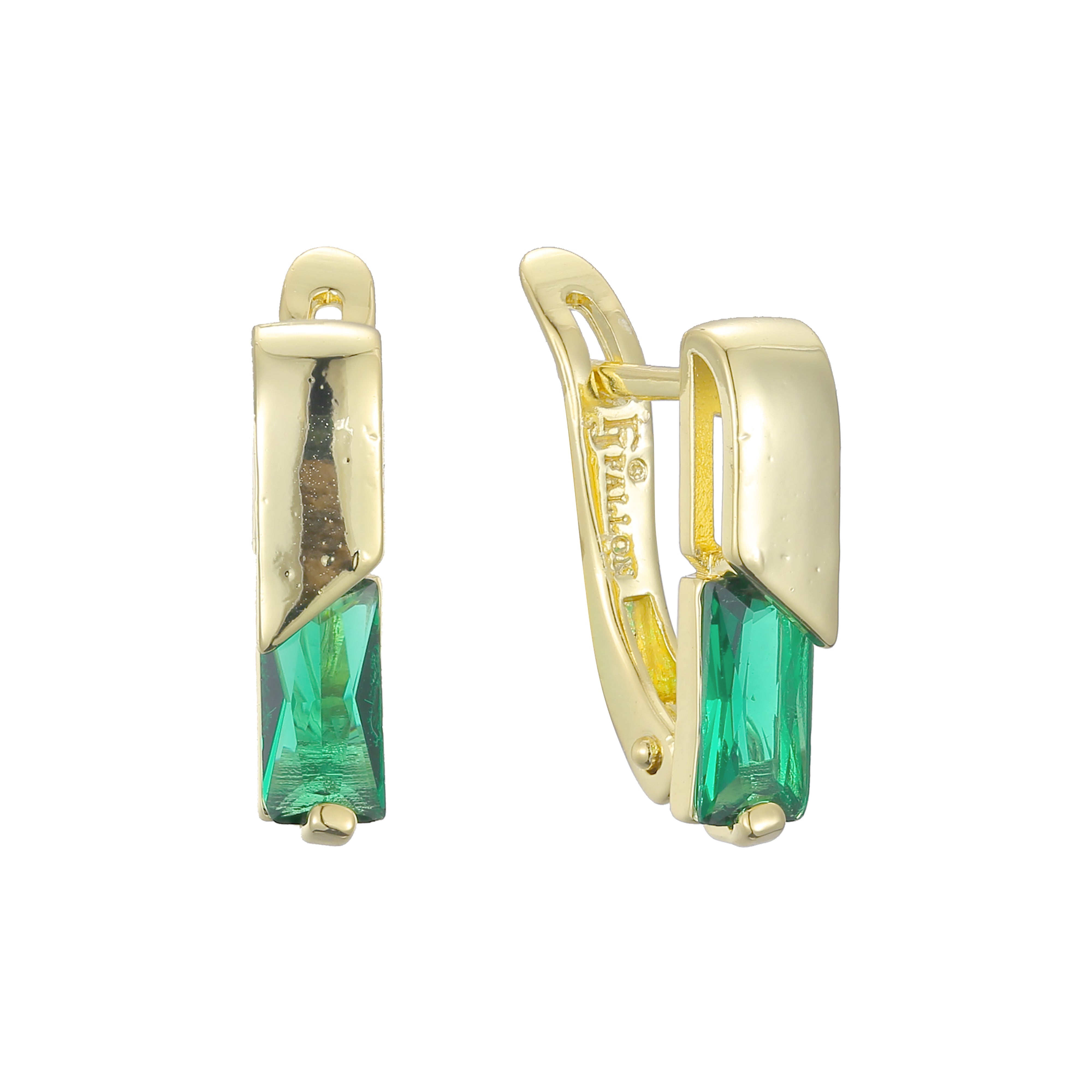 Solitaire squared colorful CZ 14K Gold, Rose Gold earrings