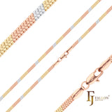 Snake link hammered chains plated in 14K Gold, Rose Gold three tone