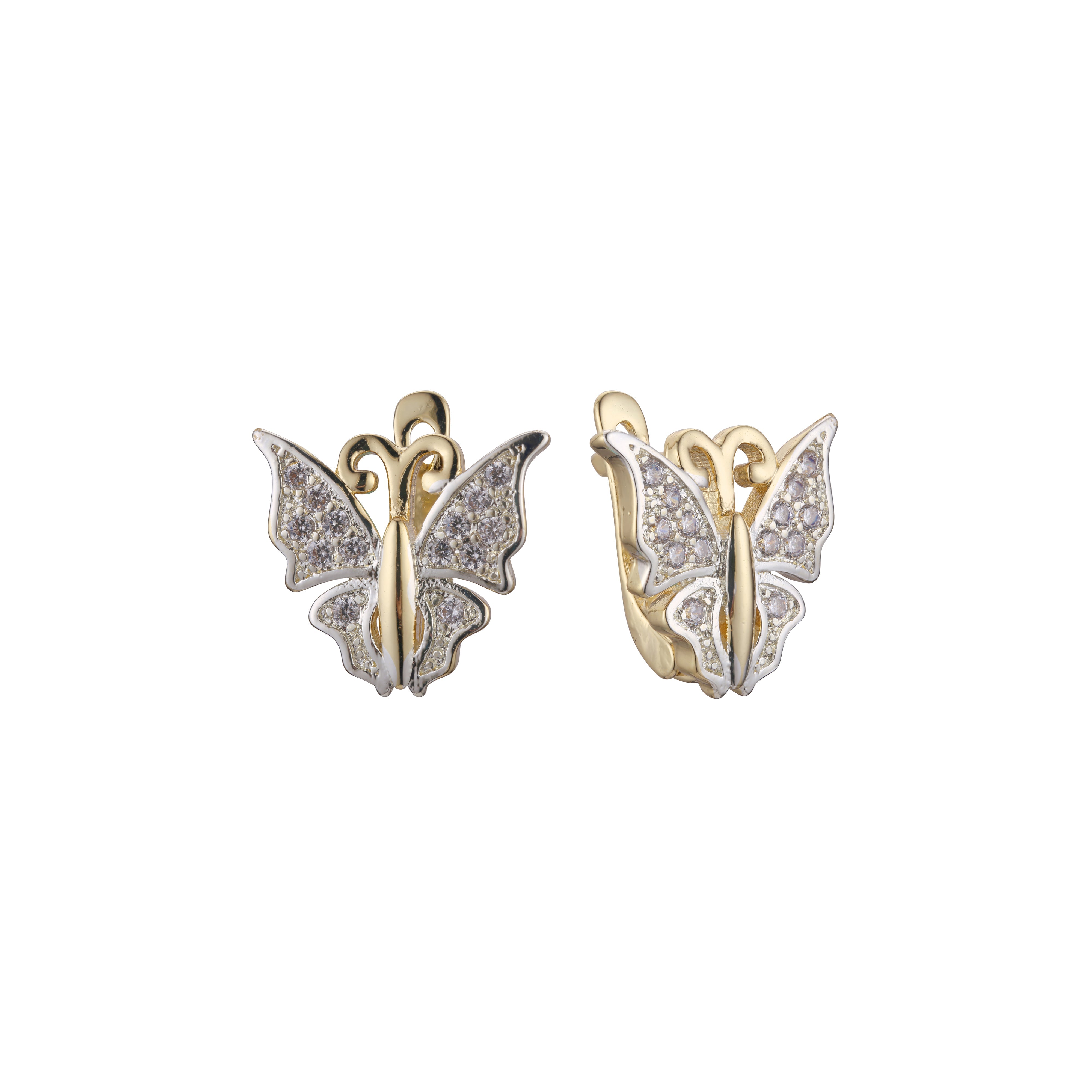 Brincos borboleta em ouro 14K, ouro rosa, duas cores de revestimento