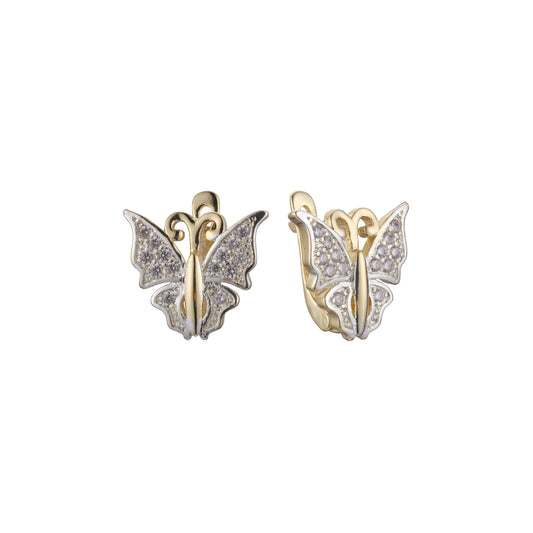 Butterfly earrings in 14K Gold, Rose Gold, two tone plating colors