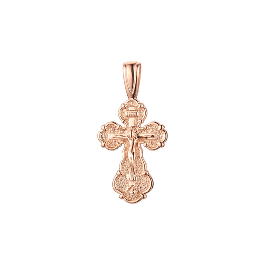 Catholic cross budded pendant in Rose Gold two tone, 14K Gold plating colors