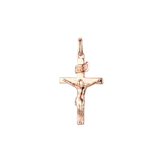 Colgante cruz católica latina en colores baño de Oro 14K, Oro Rosa, Oro Blanco