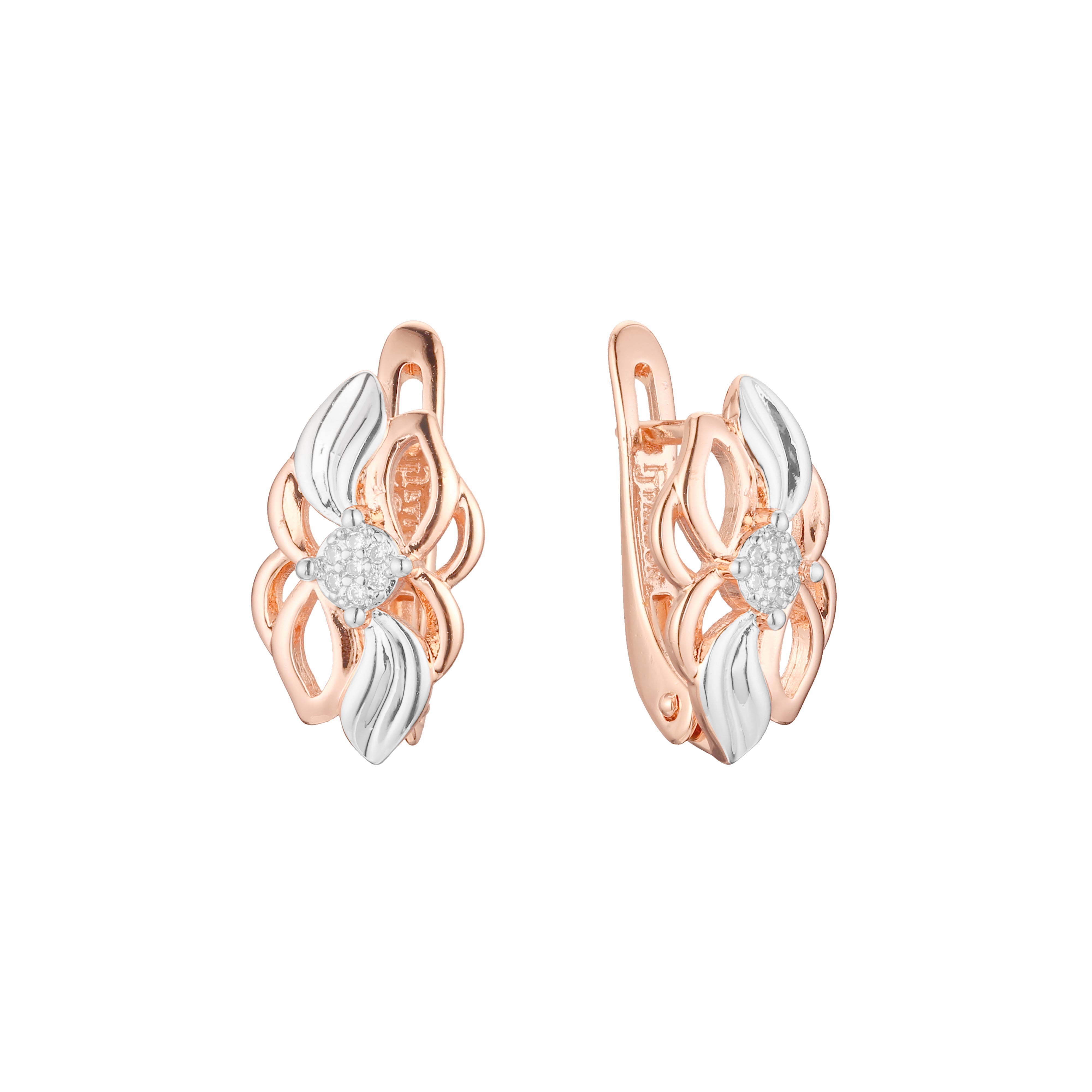 Aretes de hojas en Oro 14K, Oro Rosa, baño en dos tonos