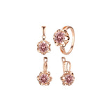 Solitaire flower big stone rings and pendant jewelry set plated in Rose Gold colors