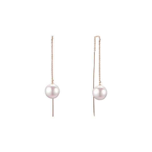 Aretes de perla enhebrador en Oro de 14K, colores baño de Oro Rosa