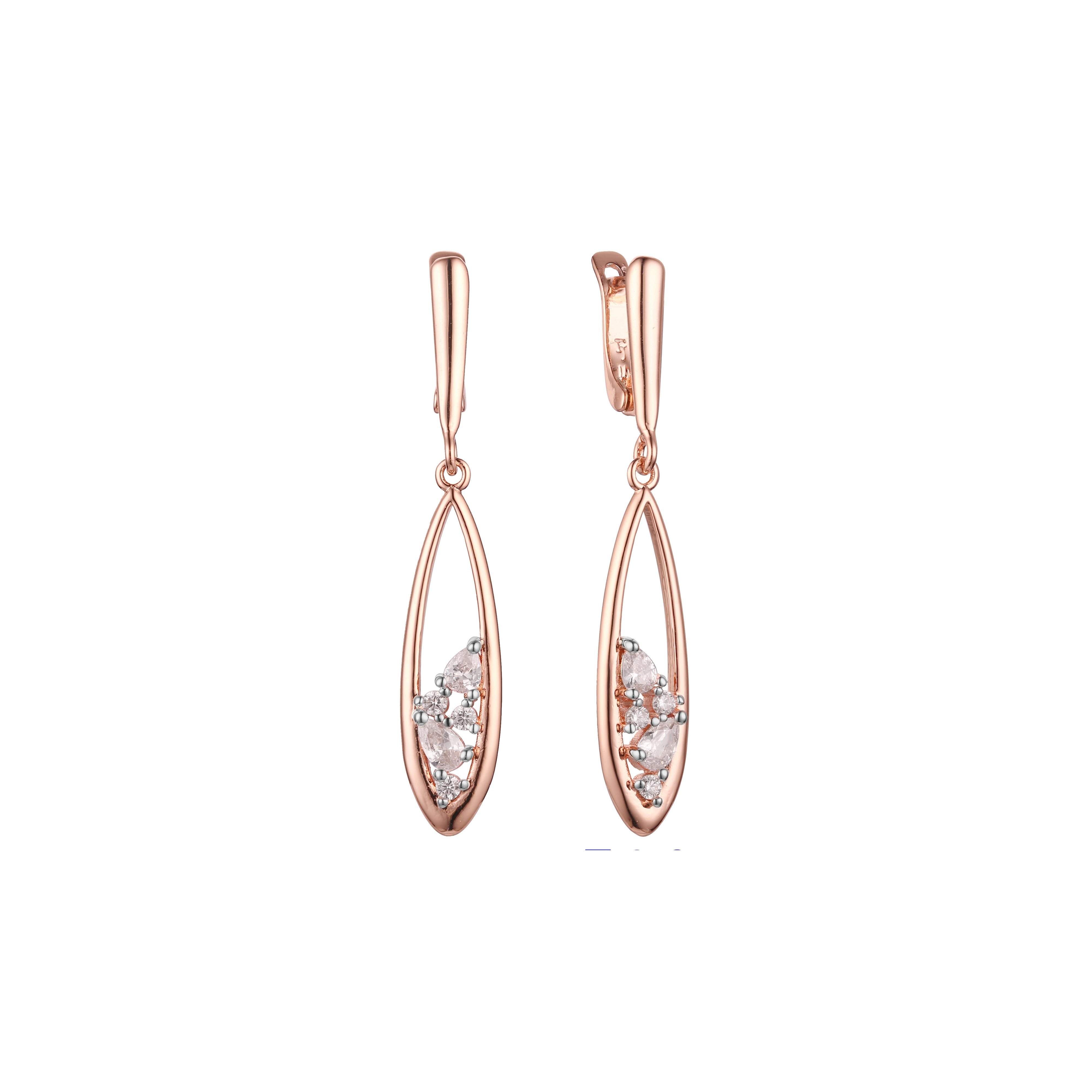 Aretes de racimo de marquesa en Oro 14K, oro rosa, baño de dos tonos