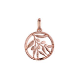 Pingente de folhas e frutas circulares em ouro rosa de dois tons, cores banhadas a ouro 14K