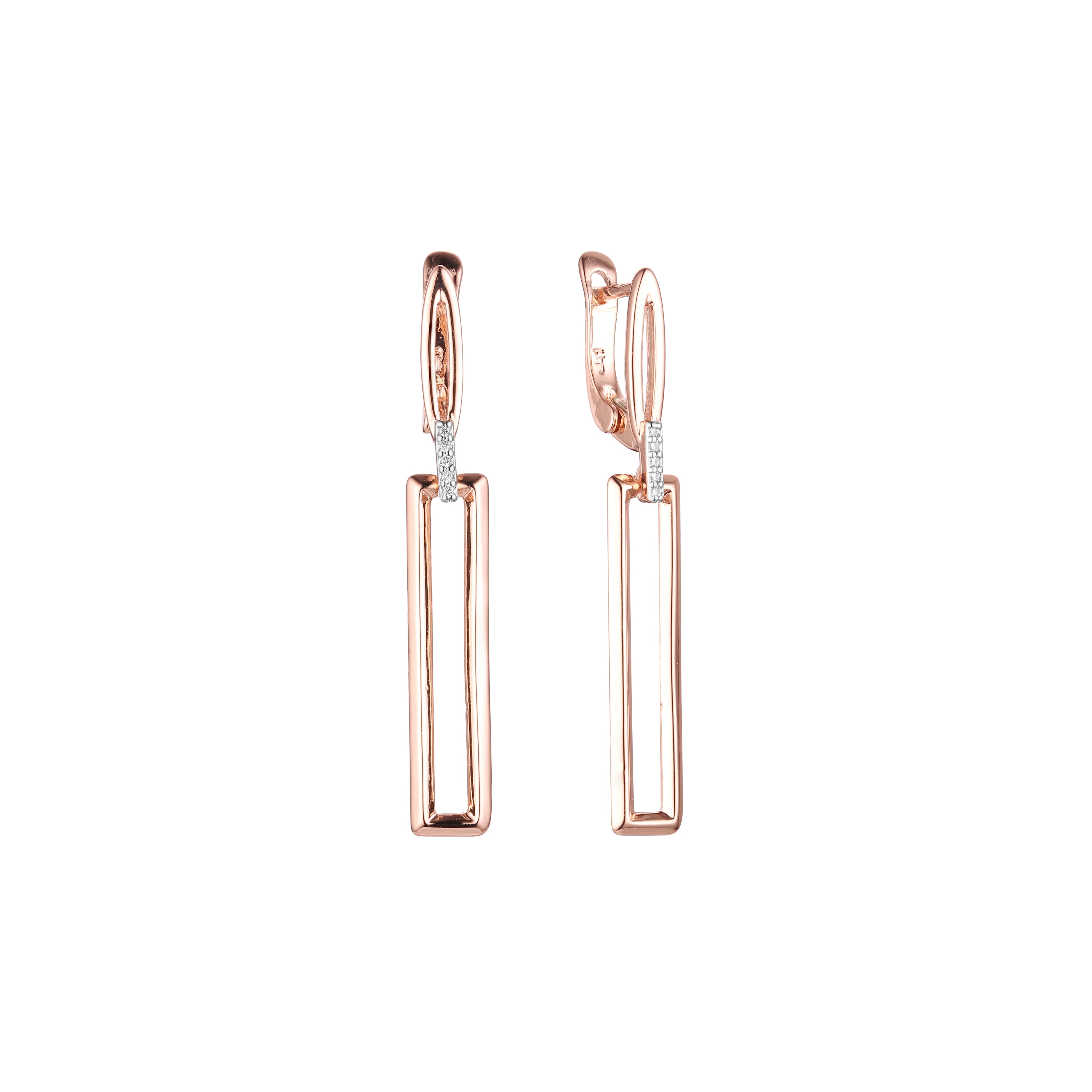 Tall rectangular paperclip earrings in 14K Gold, Rose Gold, two tone plating colors