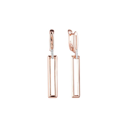 Aretes rectangulares altos con clip en Oro 14K, oro rosa, baño de dos tonos