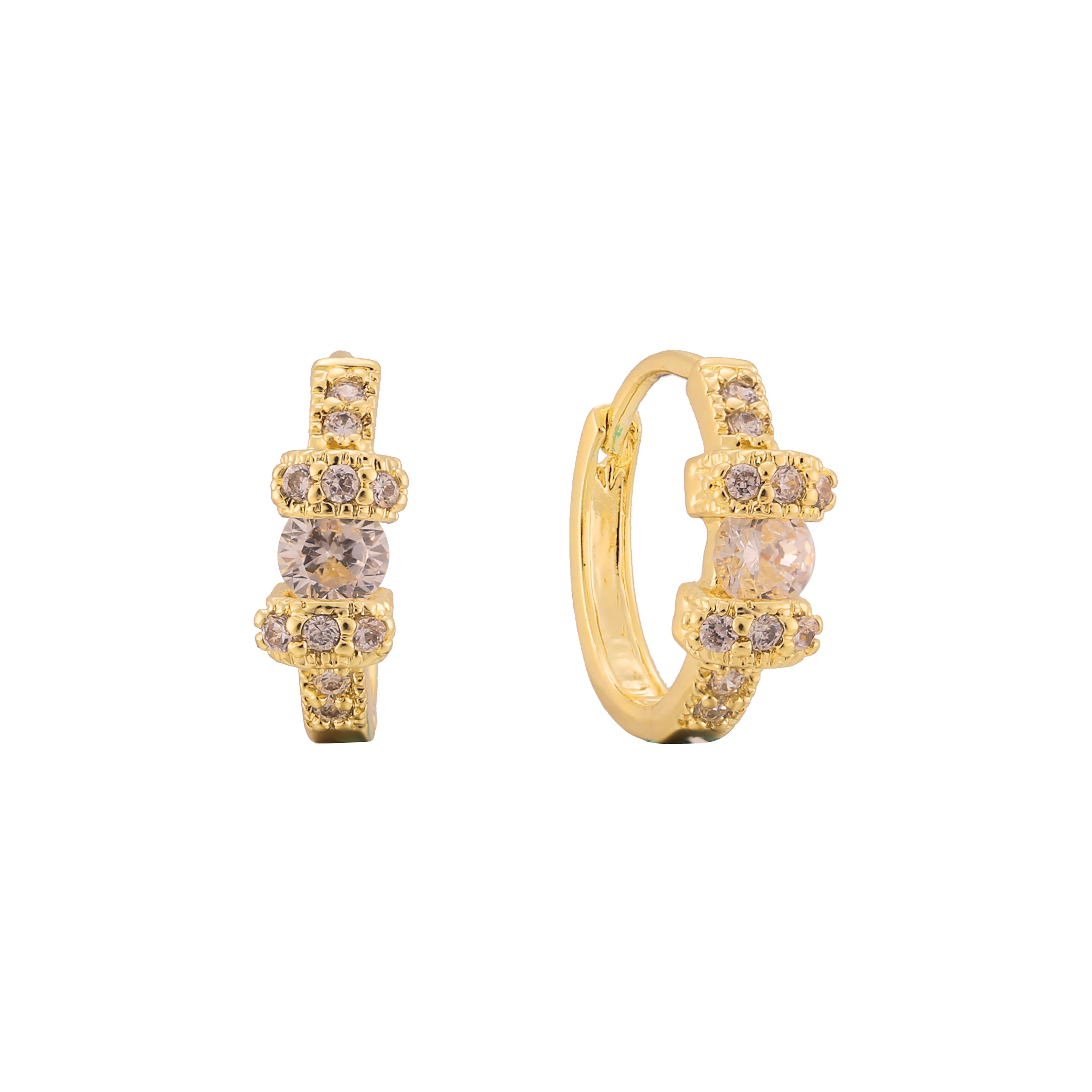 Brincos Huggie cluster em ouro 14K, cores banhadas a ouro 18K