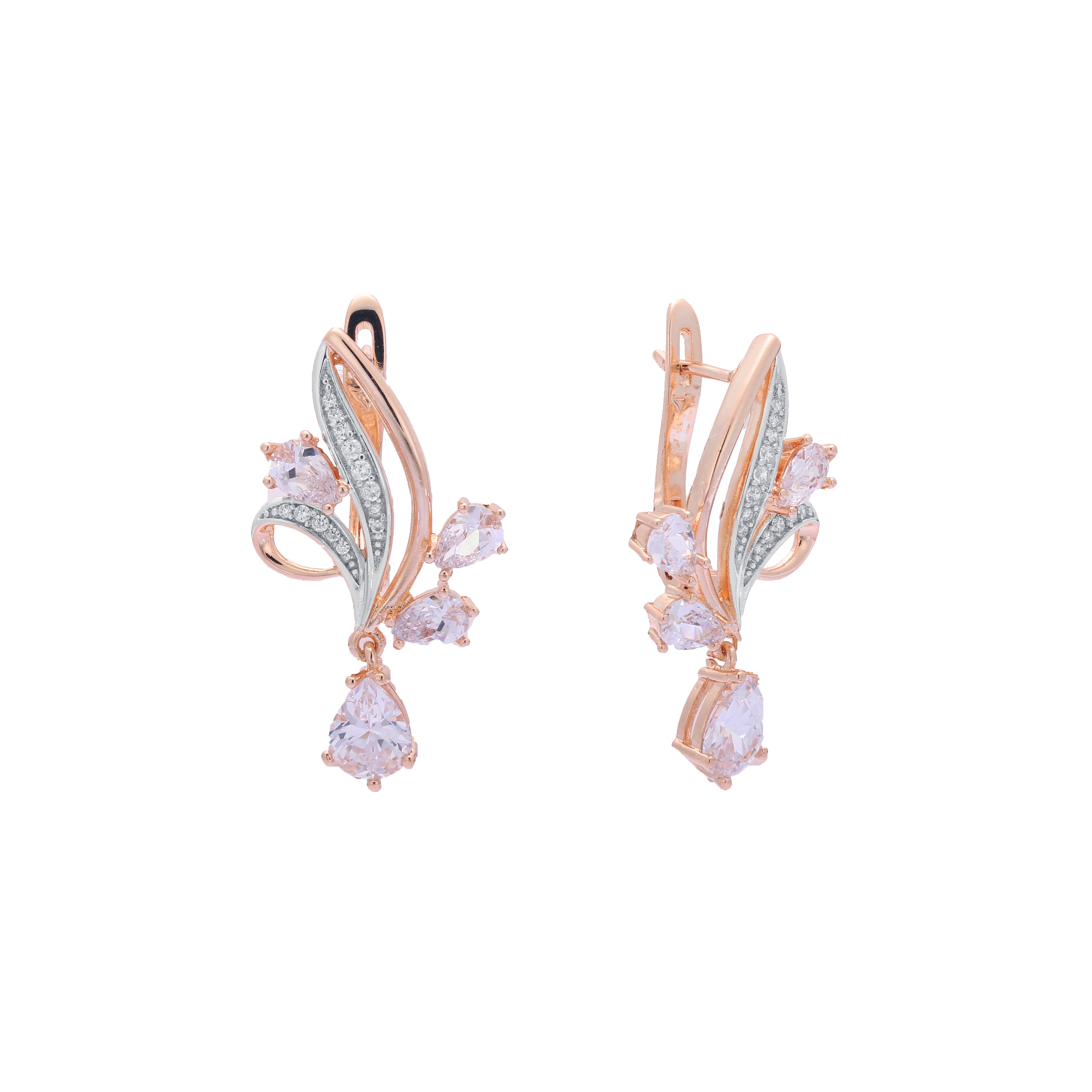 Luxurious cluster flower shape earrings in 14K Gold, Rose Gold, two tone plating colors