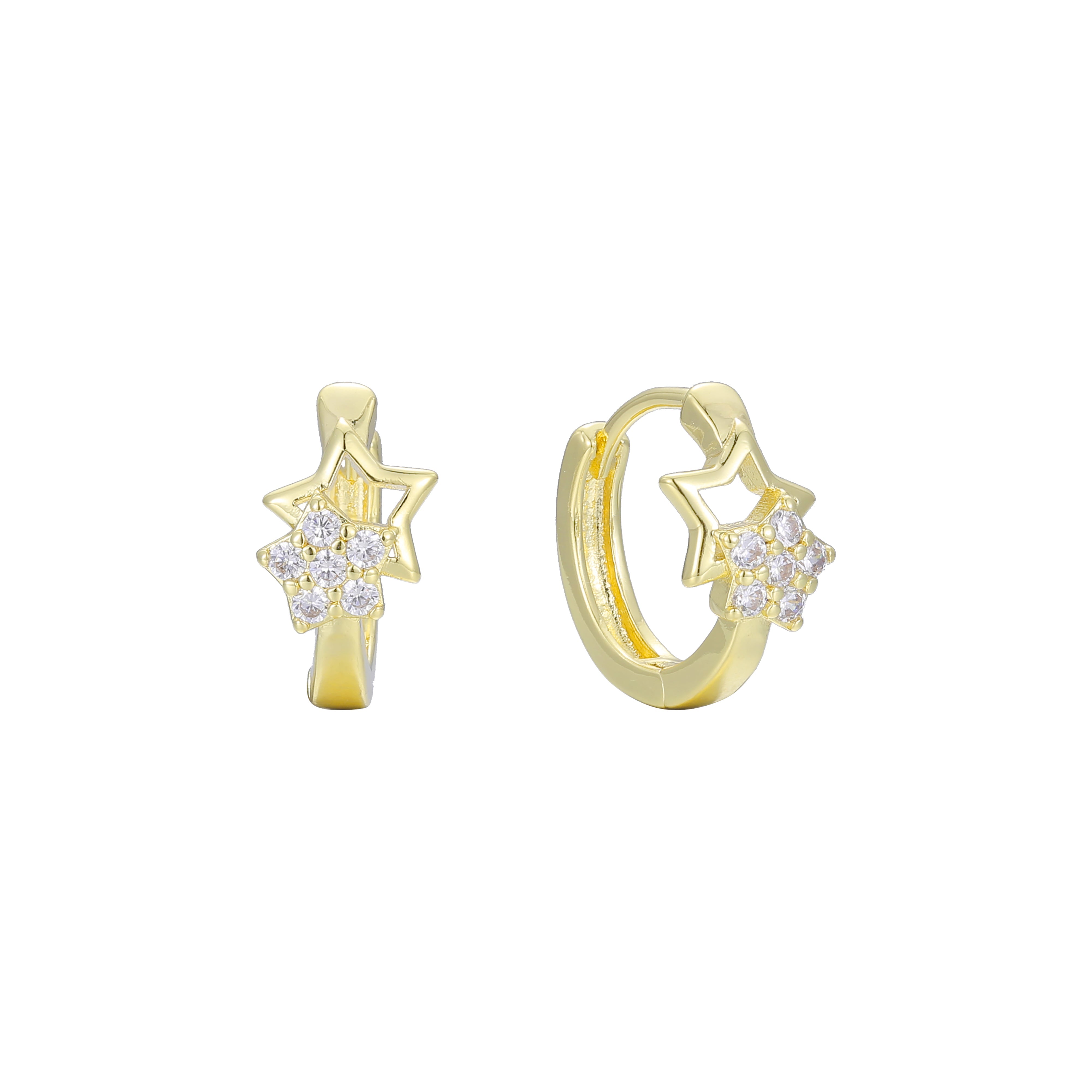 Aretes huggie de estrellas en oro de 14K