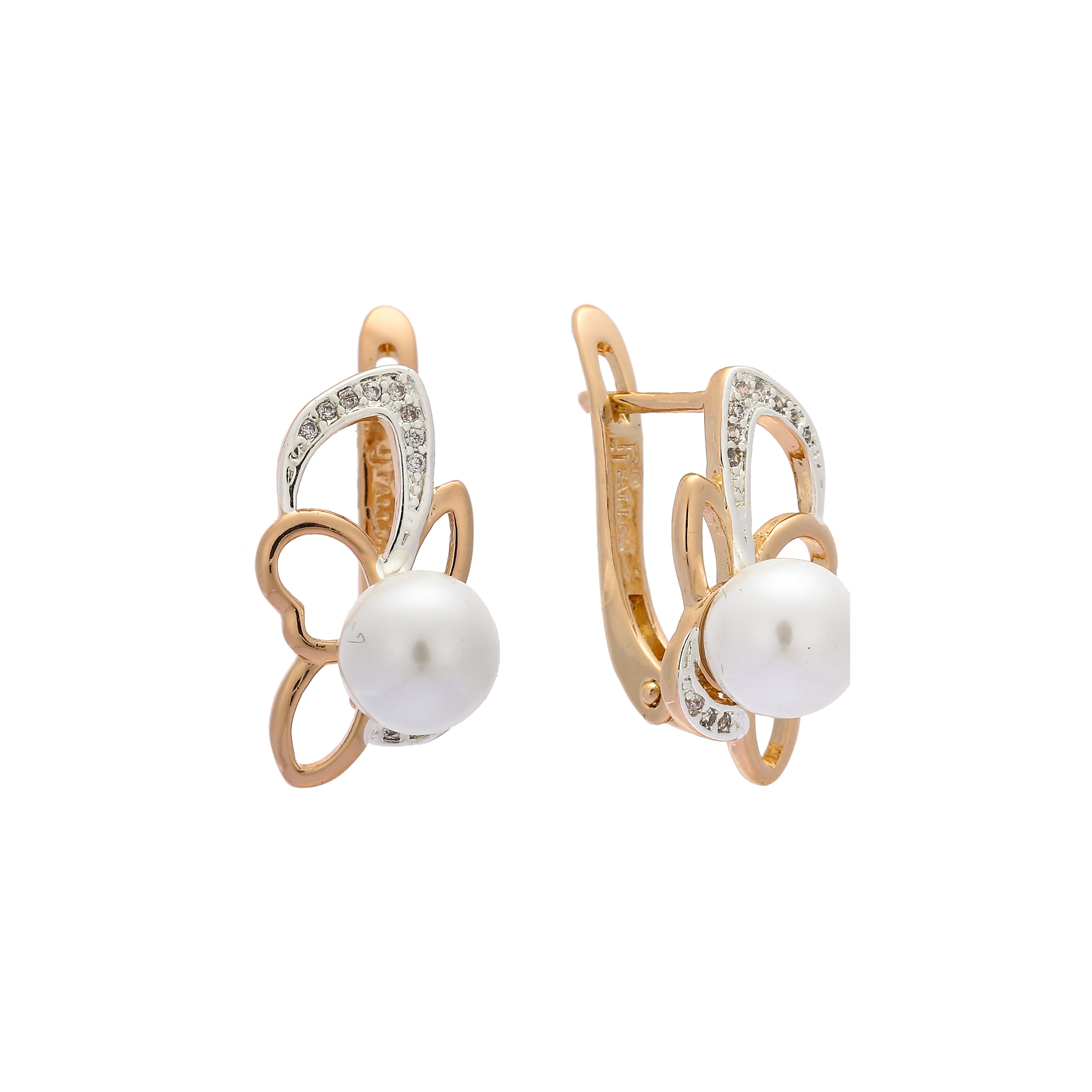 Rose Gold two tone earringswith Pearl stone