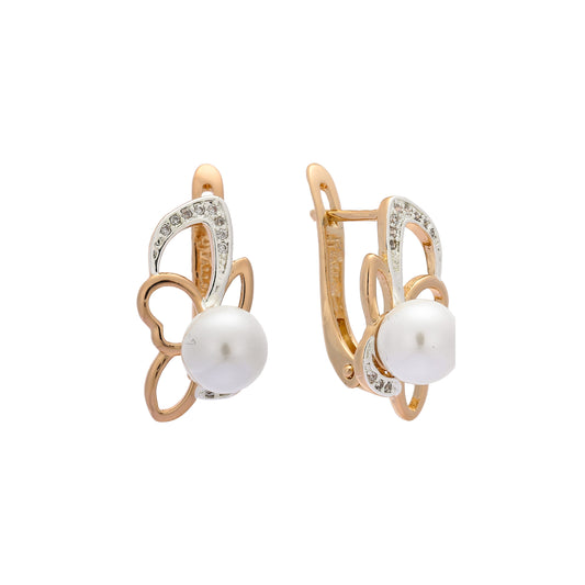 Rose Gold two tone earringswith Pearl stone