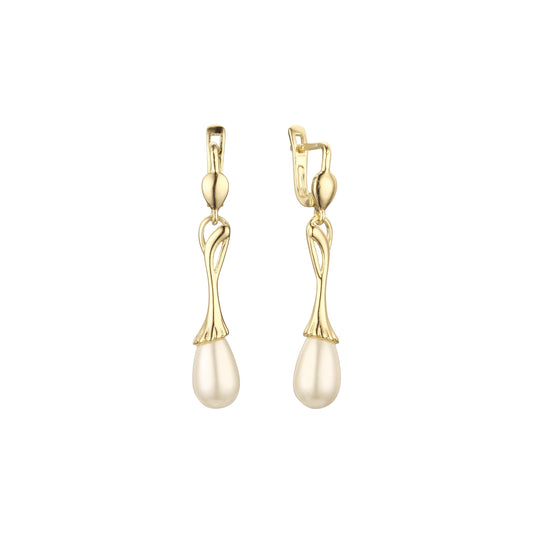 Aretes colgantes de perlas en Oro 14K, colores baño de oro rosa