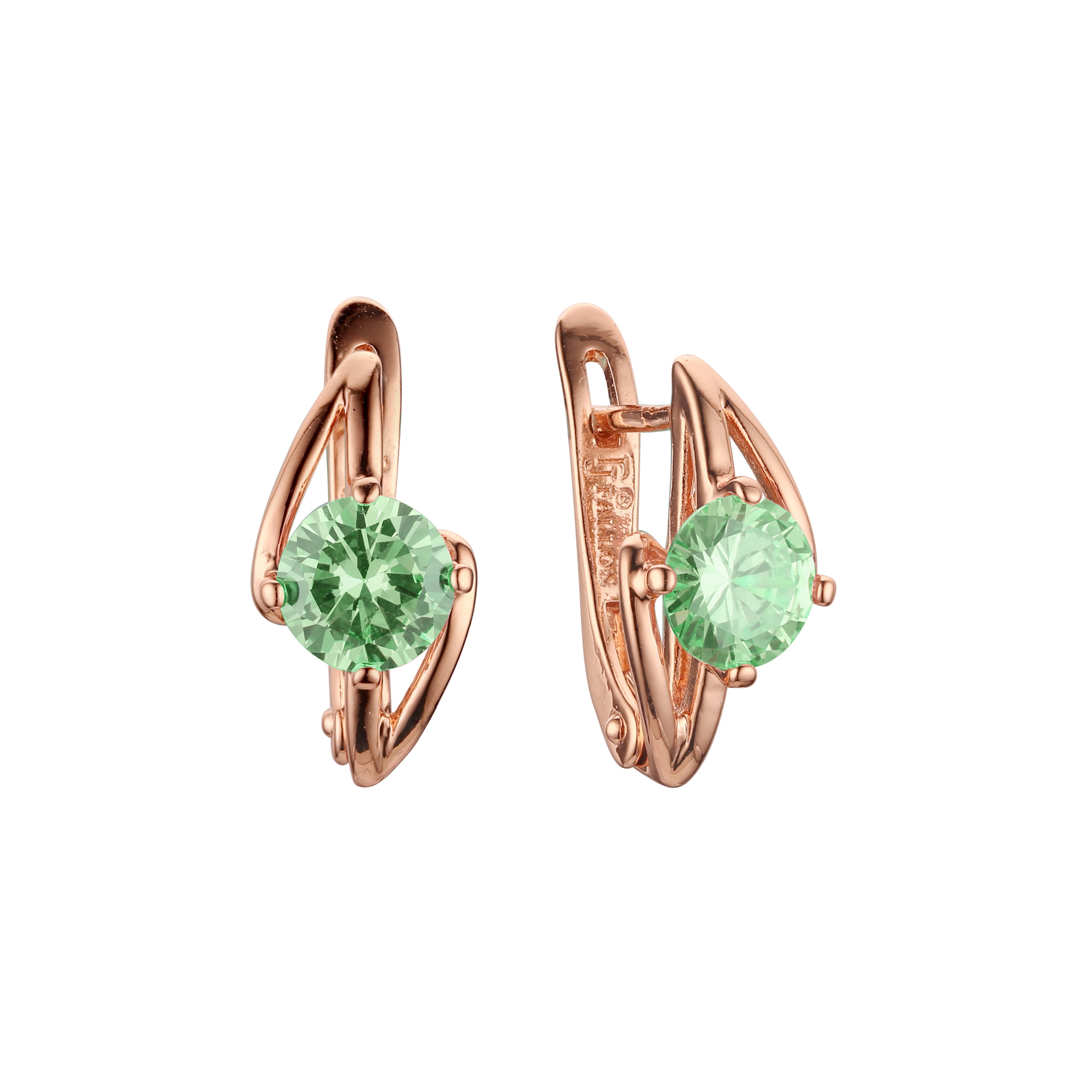 Solitaire colorful CZs Lightning sign Rose Gold earrings