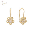 Conjunto de flores com gancho de arame CZs branco em ouro 14K, brincos infantis em ouro branco