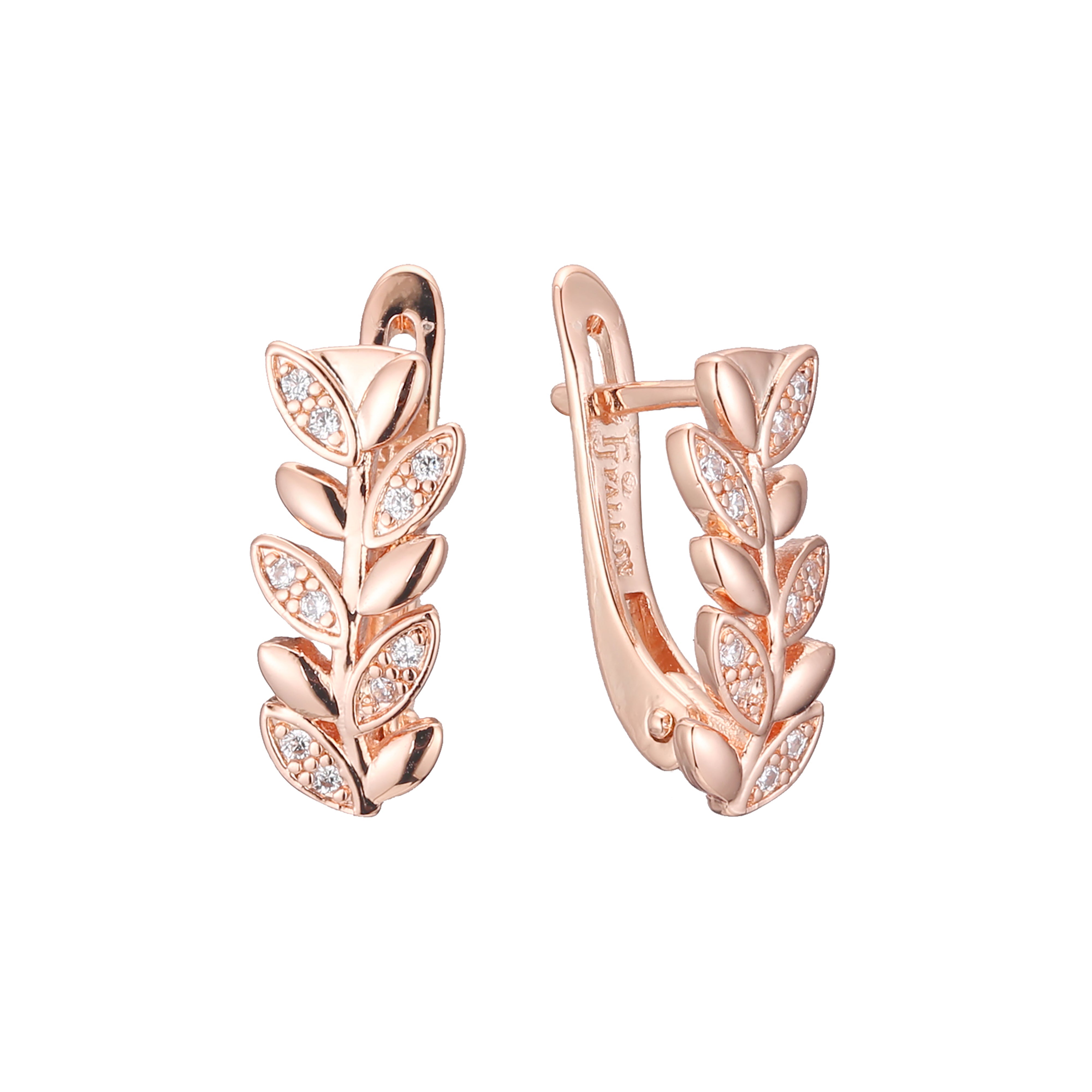 Aretes de racimo de hojas en Oro 14K, oro rosa, baño de dos tonos