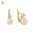 Solitaire pearl and white CZs 14K Gold earrings