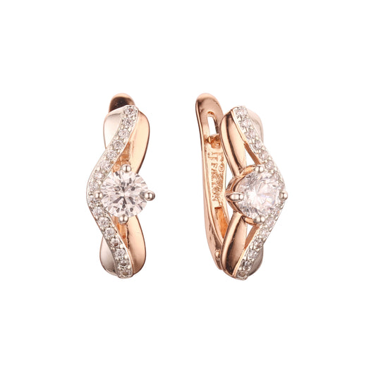 Rose Gold two tone solitaire and paved white cz earrings